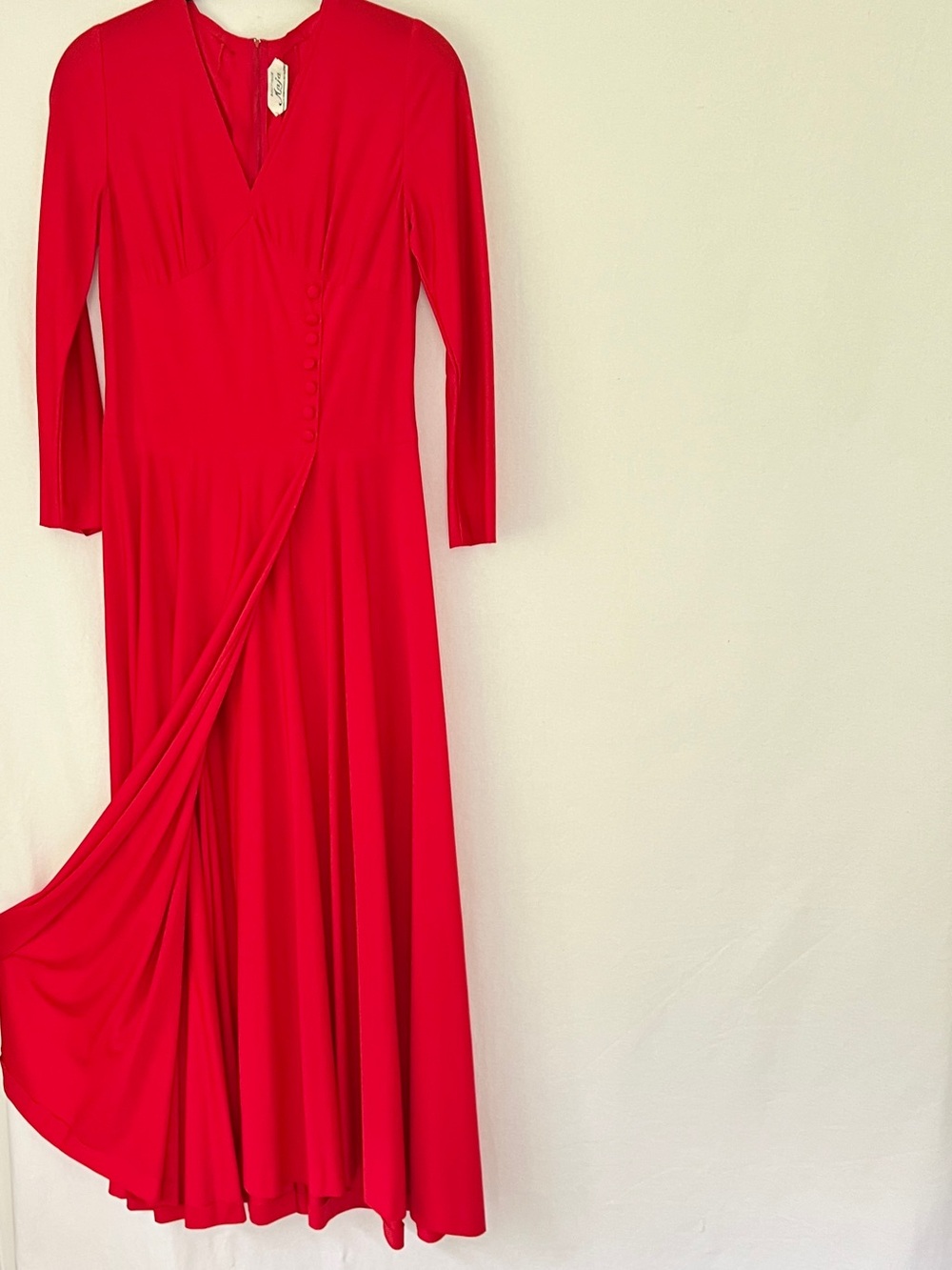 70s Disco evening dress red shimmer jersey Maja Boutique Rome high slit
